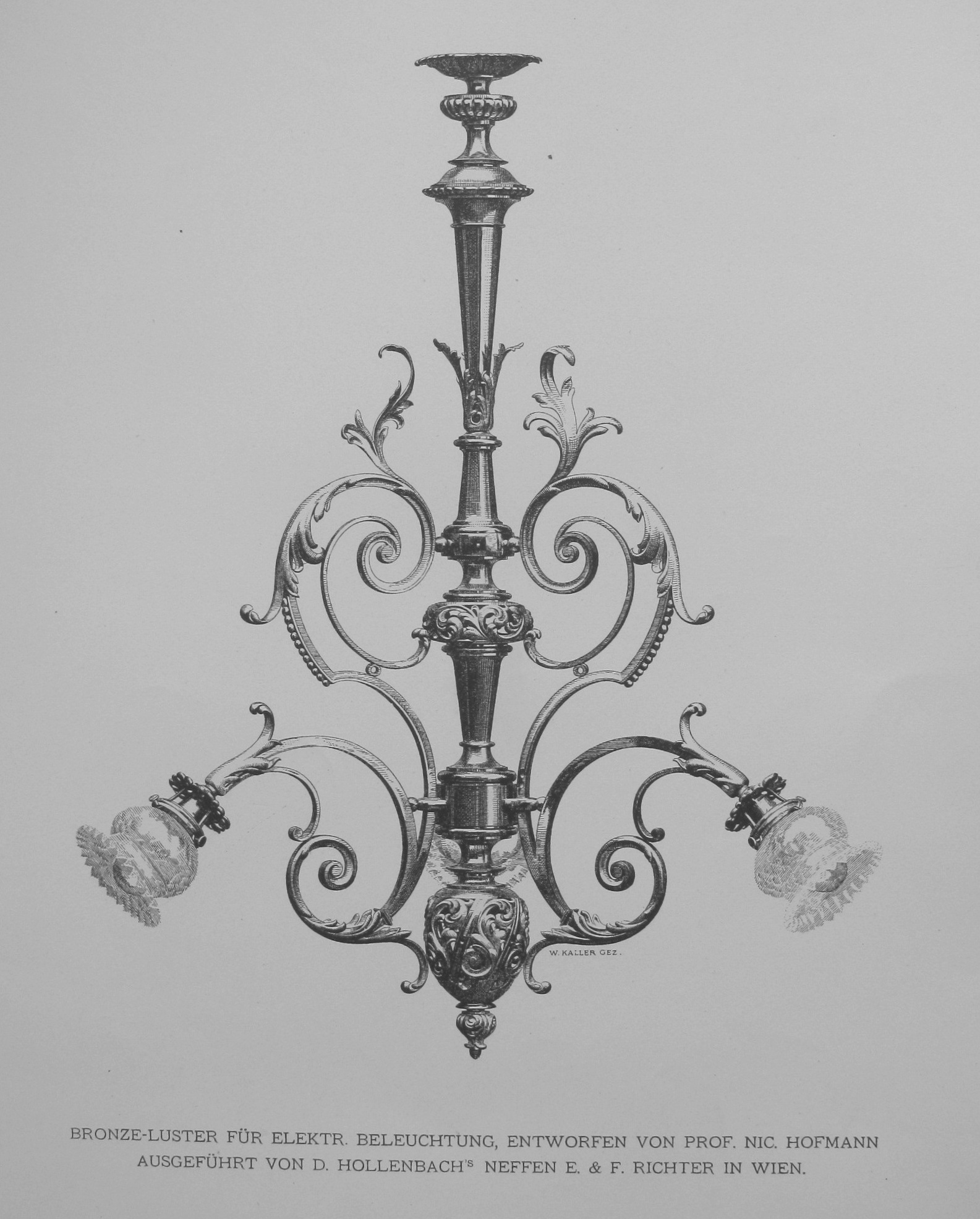A chandelier designed by a professor from Vienna Nic. Hofmann in 1897. Reproduced from: the Library of the Vilnius Academy of Arts, 7.03(051)Bl-17.