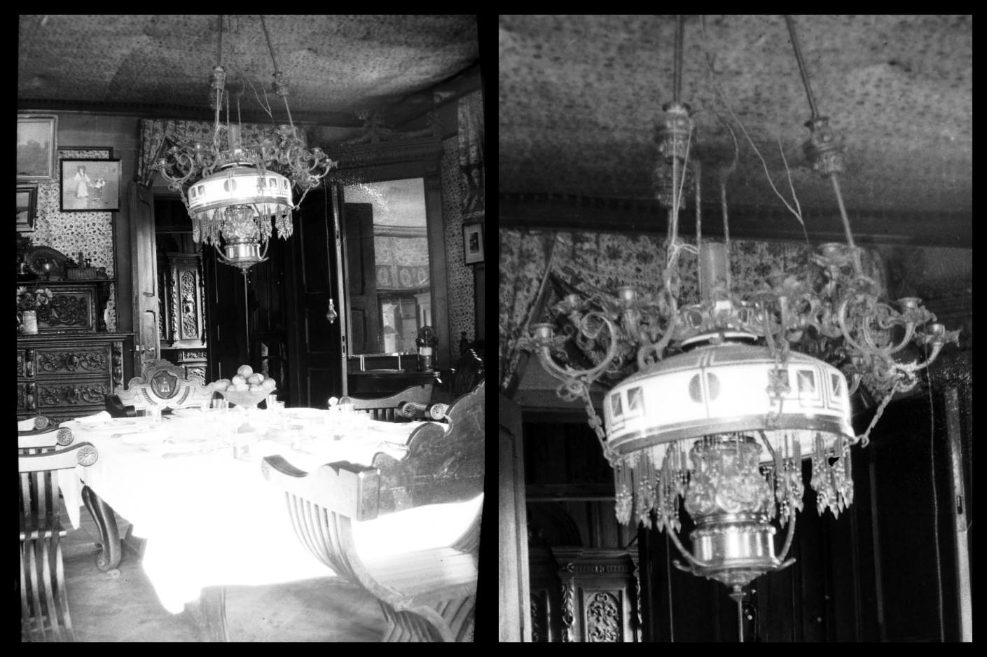 Chandelier in the dining room. Literary Museum of Alexander Pushkin. Photo made to 1935.