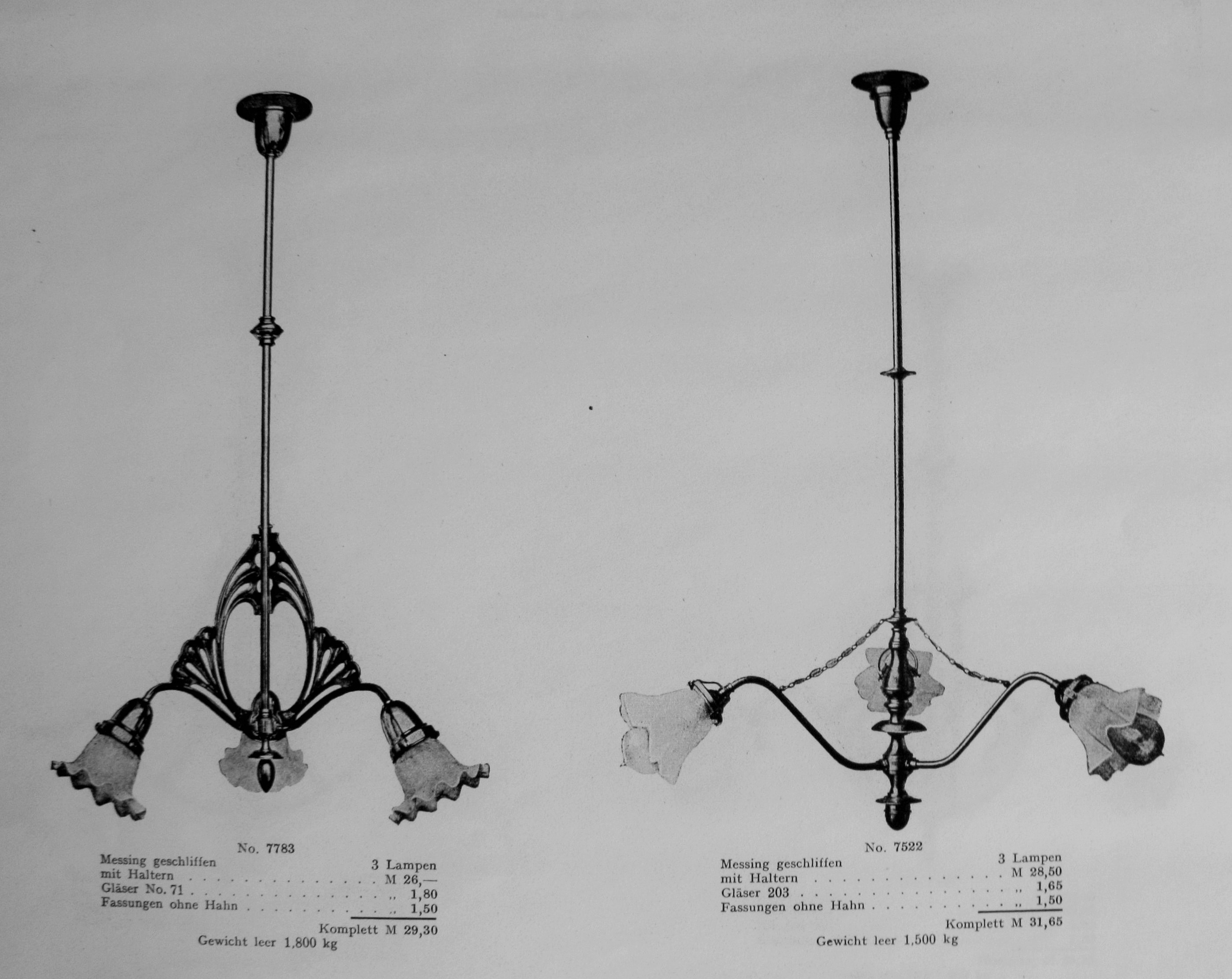 Chandeliers in catalog Beleuchtungskörper GmbH, t. 1–2, Berlin, 1910, in: Lietuvos mokslų akademijos Vrublevskių bibliotekos Retų spaudinių skyrius, A 851.